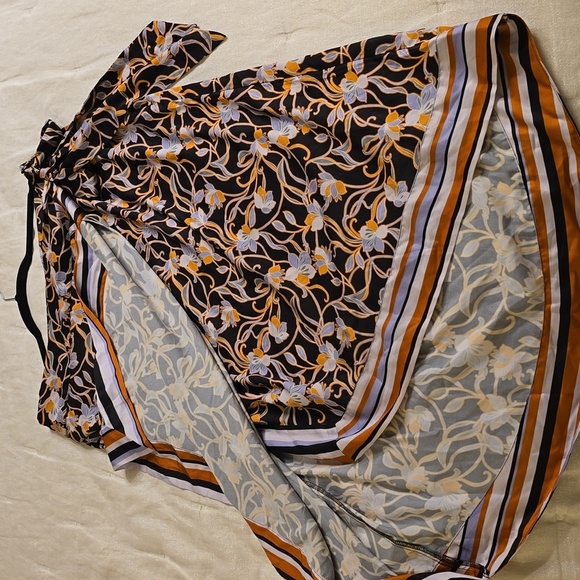 Halston Heritage Black and Orange Floral Wrap Skirt - Picture 10 of 16